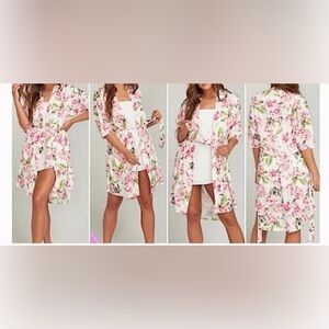 MuMu  Pink Rose Kimono Robe One Size